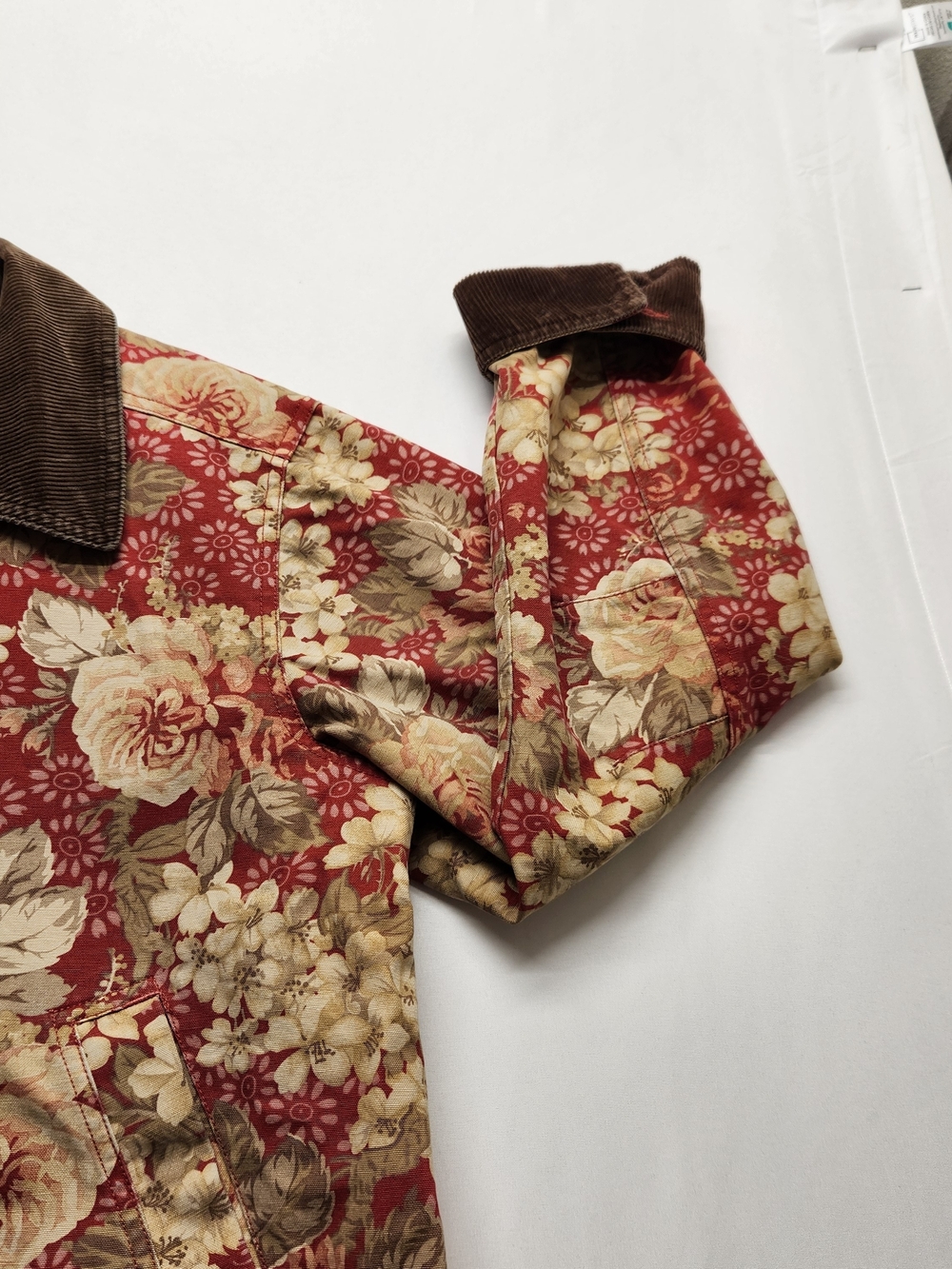 ⭐️Vintage 90s LL Bean Floral Canvas Barn Coat Lined Corduroy Large Rare Find - Picture 7 of 16
